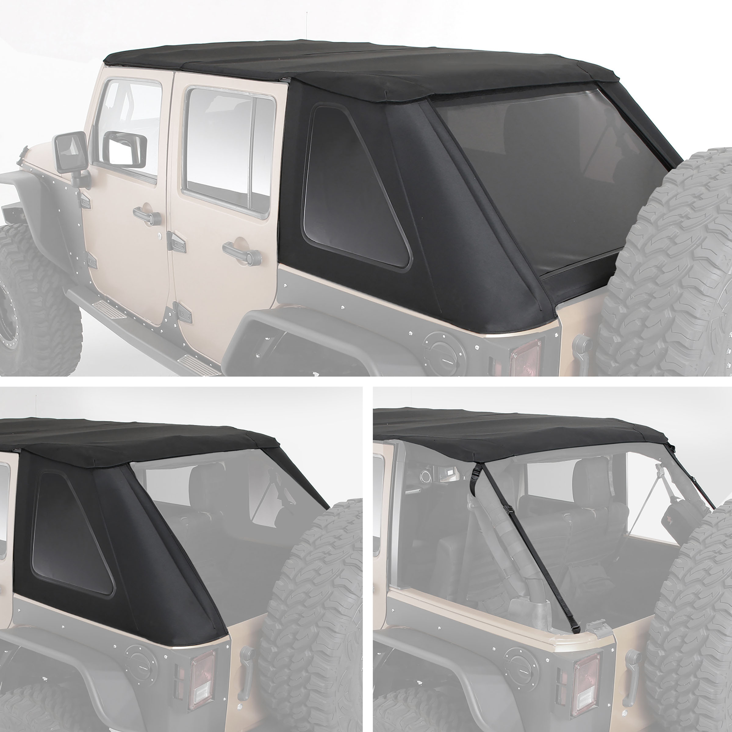 Bowless Combo Top Kit w/ Tinted Windows – Black Diamond (07-18 JKU) view 6