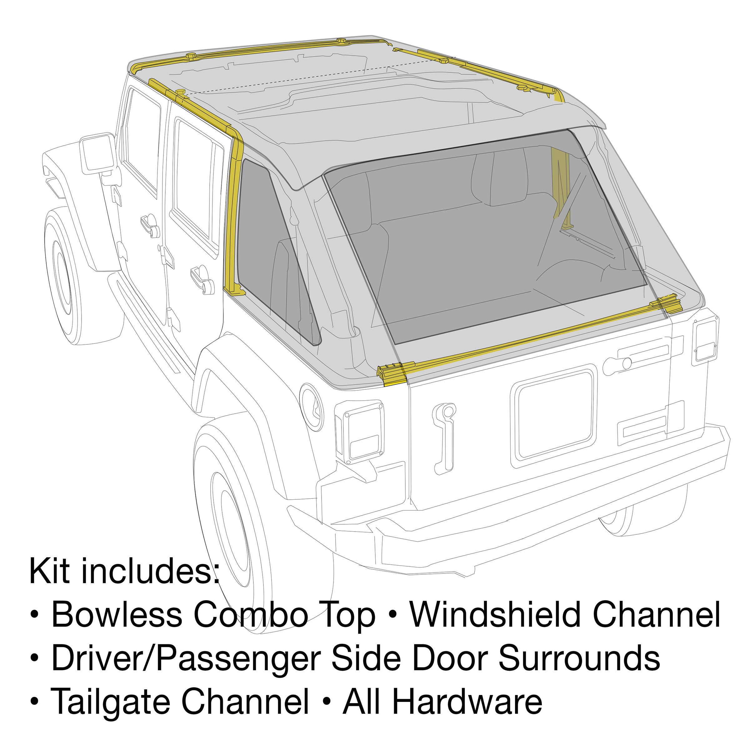 Bowless Combo Top Kit w/ Tinted Windows – Black Diamond (07-18 JKU) view 12
