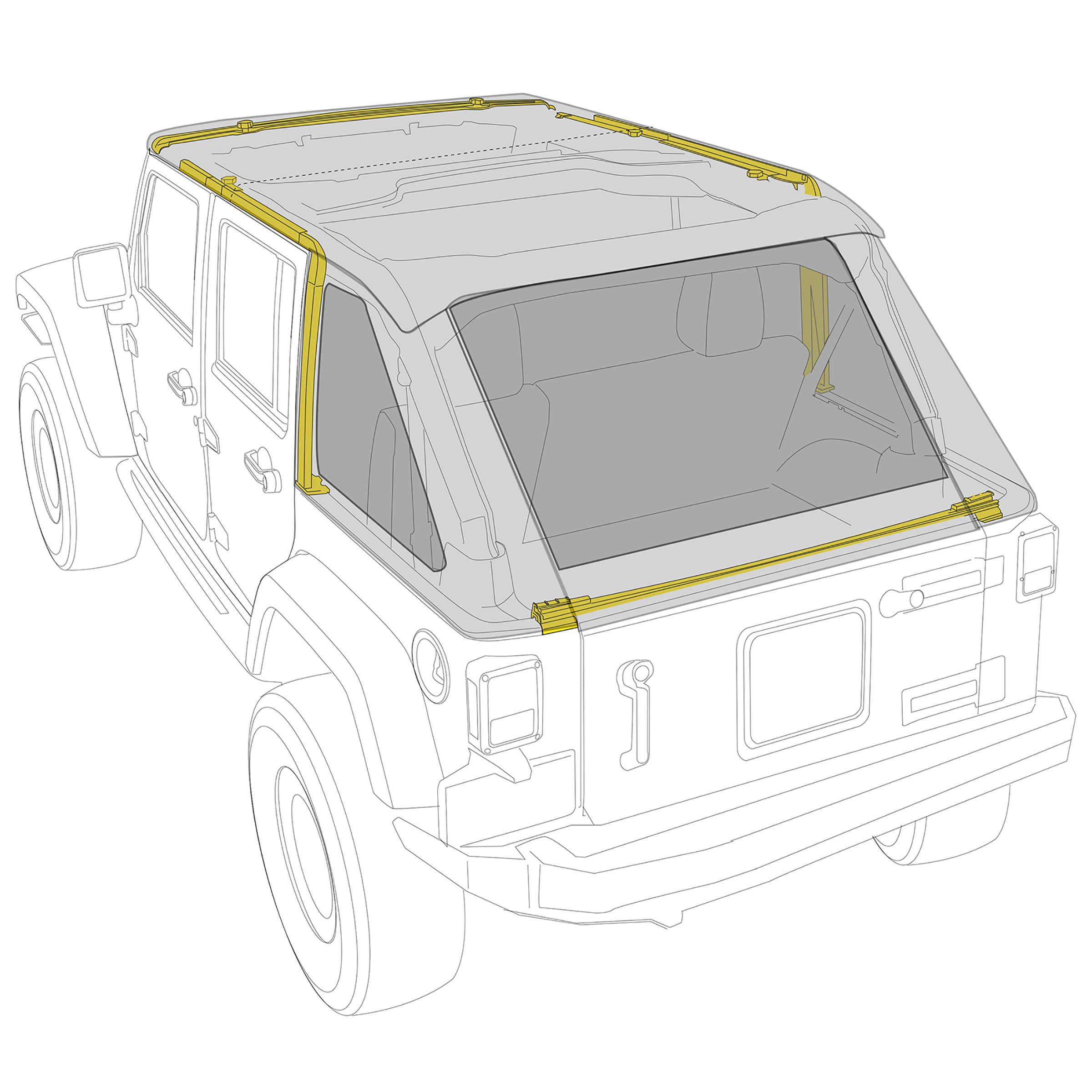 Bowless Combo Top Kit w/ Tinted Windows – Black Diamond (07-18 JKU) view 13