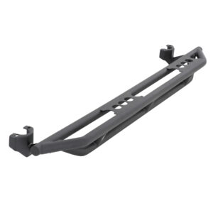 Rock slider side step with tubular frame, mounting brackets, and perforated anti-slip surface
