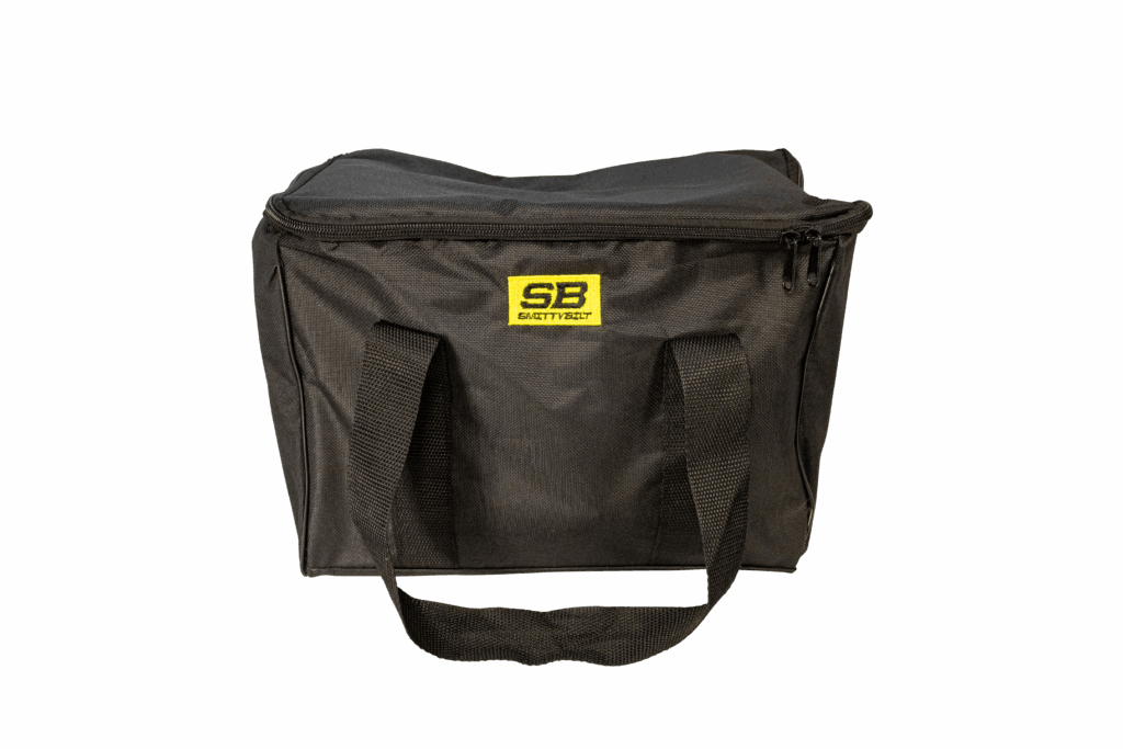 Black Smittybilt branded storage bag with carry handles and zip closure