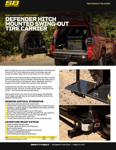 Defender Hitch Mounted Swing-Out Tire Carrier
